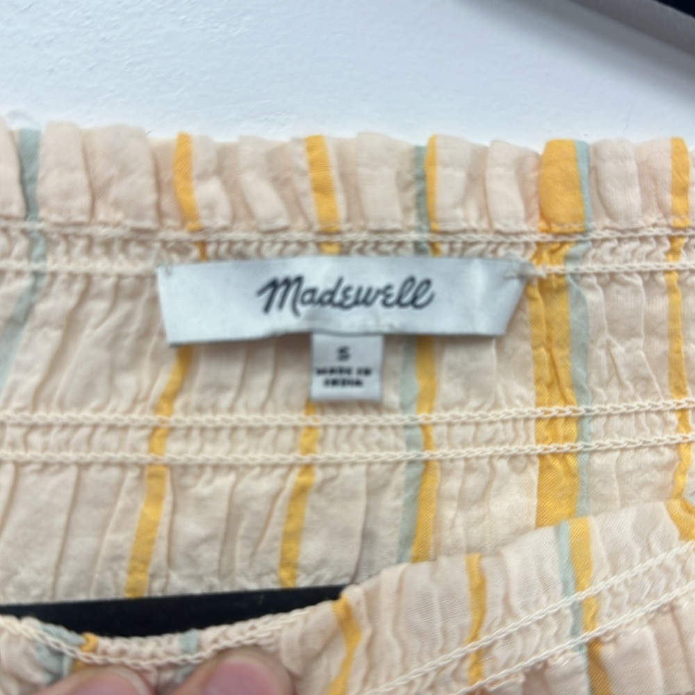 Madewell yellow Smocked Mockneck Top in Stripe
s - Picture 8 of 9